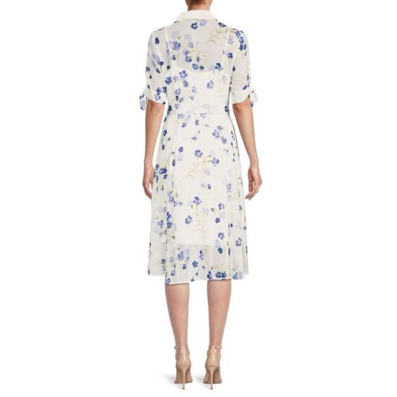 Calvin Klein Cream and Blue Floral Midi Dress - Picture 2 of 3